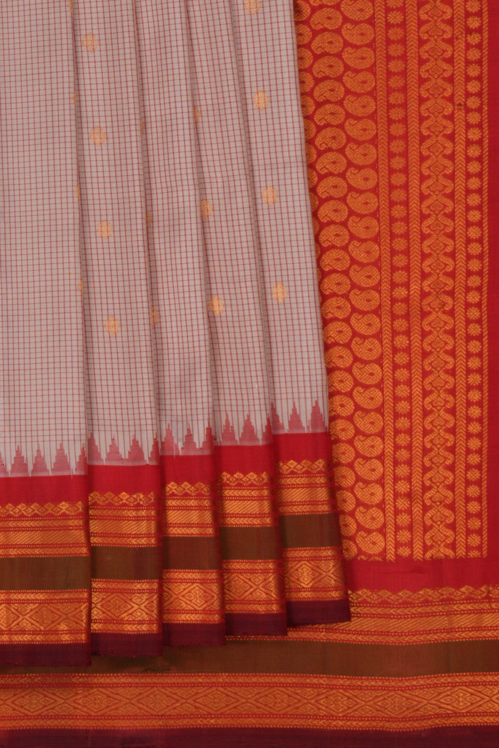 Image of Gadwal Silk Kattam Off-White Saree